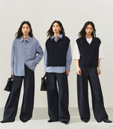 Women's Knit Vest and Plaid Shirt Two-Piece Set